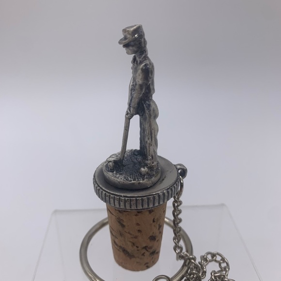 Signed WTU Handcrafted Solid Pewter Wine Cork Stoppers With Ring Chain Golfers - Picture 10 of 15